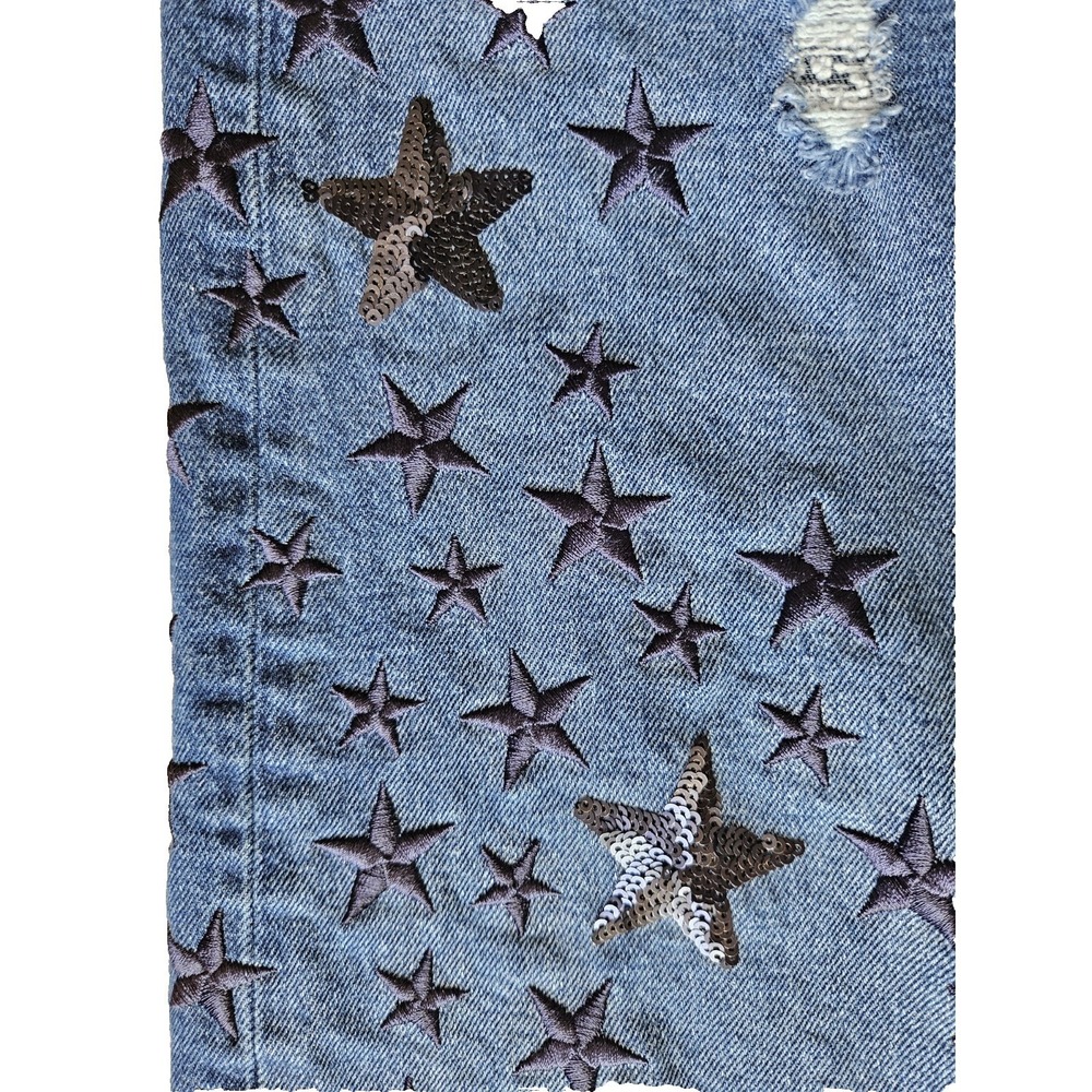 Pilcro 28 Slim Boyfriend Jeans Star‎ Embroidered Sequin Anthropologie Boho Y2K - Picture 3 of 8